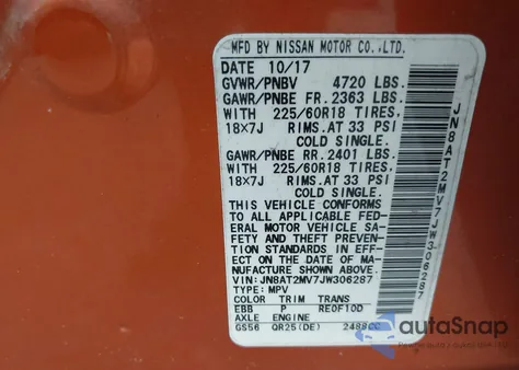 2018 Nissan Rogue Sl из США, поврежденный, VIN JN8AT2MV7JW306287